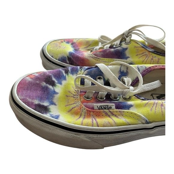 VANS AUTHENTIC WASHED YELLOW PURPLE , TIE DYE TRUE WHITE SNEAKER SHOES M5 W6.5 - Picture 4 of 8